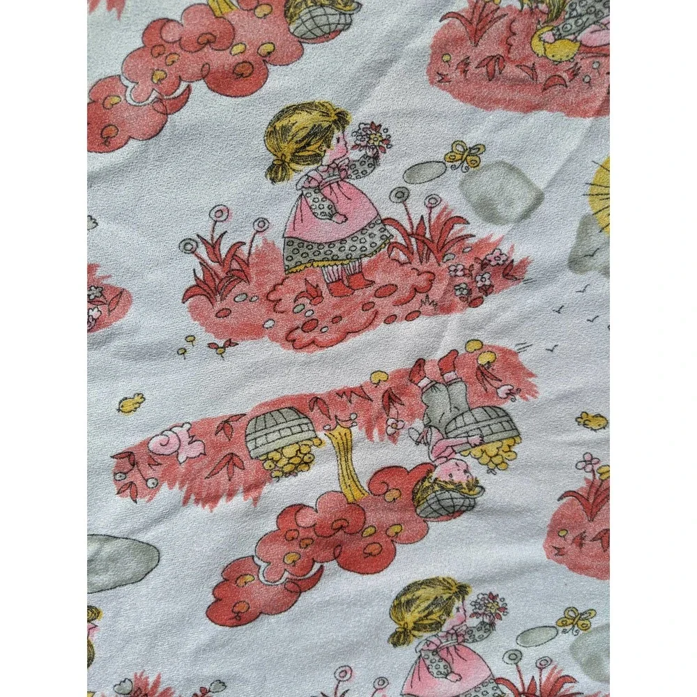 Vintage 1960's-70's Holly Hobby Inspired Novelty Print‎ Synthetic Blend Fabric